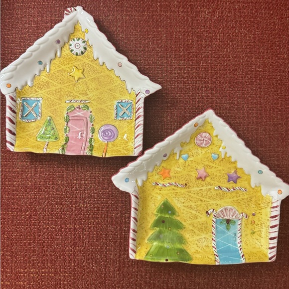 Brand New Laurie Gates Holiday Gingerbread Ceramic Plates | Set of 4 - Picture 3 of 8